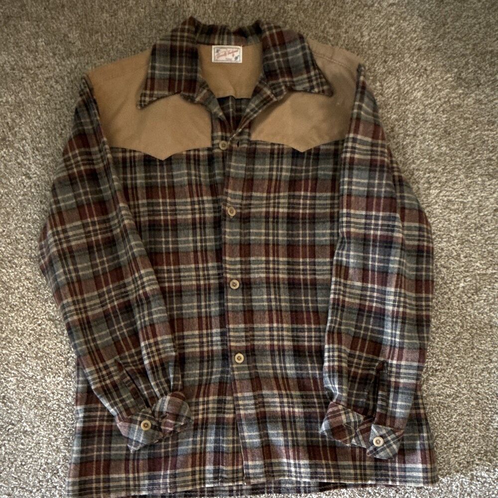Vintage Handmade Men’s Medium Plaid Western Shirt Corduroy Yoke Button Front